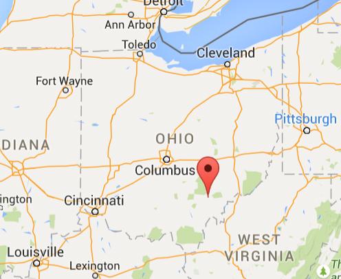 Map of Ohio pointing out Athens