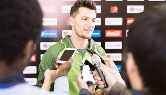Athlete being interviewed after sporting event