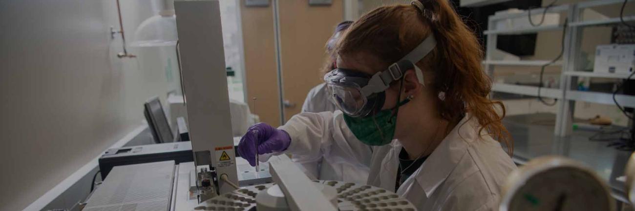 An Ohio University chemistry student in a lab