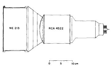 Fig. 2. Neutron detector configuration. The cross-hatched areas indicate the regions of the scintillator cell and light pipe which were coated with TiO2 reflecting paint. The active volume of each detector is 2.851 including a 10 ml nitrogen pocket.