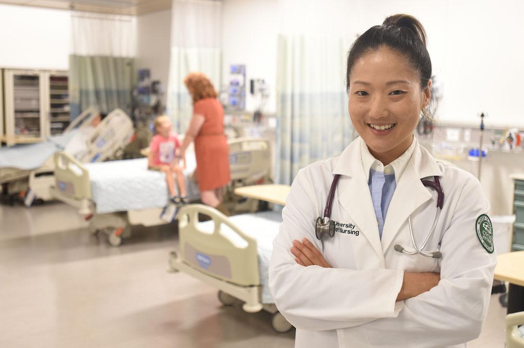 Nursing master's degree student poses in a hospital
