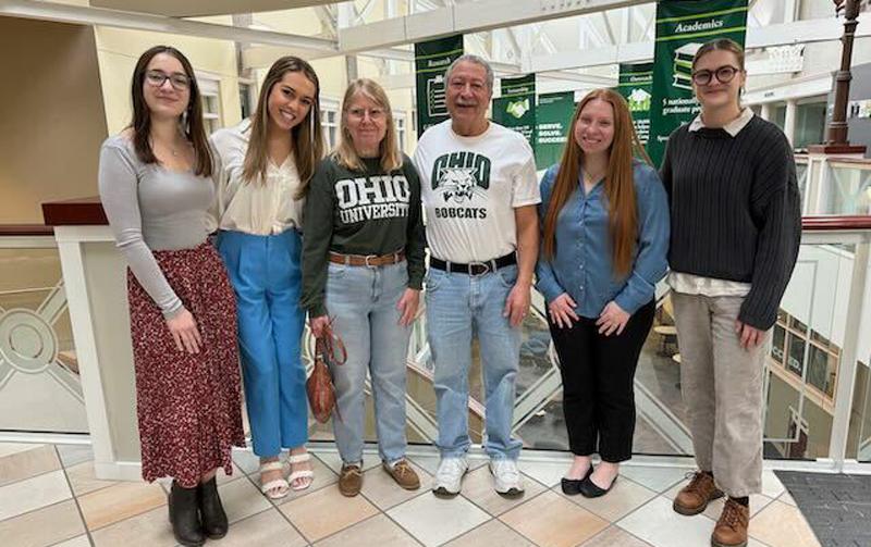 Scholarship recipients recipients Kayla Slaughterback and Lauren Johnson with college and health department staff.