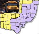 CORAS Map with a School bus in the top left corner