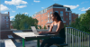 OHIO student studying with a laptop outside