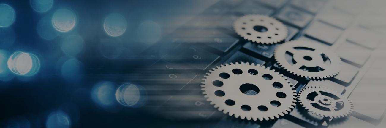Illustration of data, keyboard and gears showing systems engineering