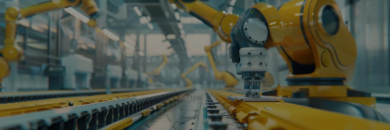 Illustration of a robotics assembly line into infinity