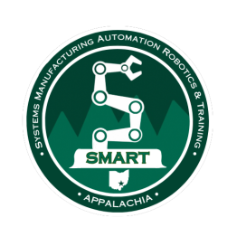 Circle logo for Appalachia SMART (Systems Manufacturing Automation Robotics & Training)