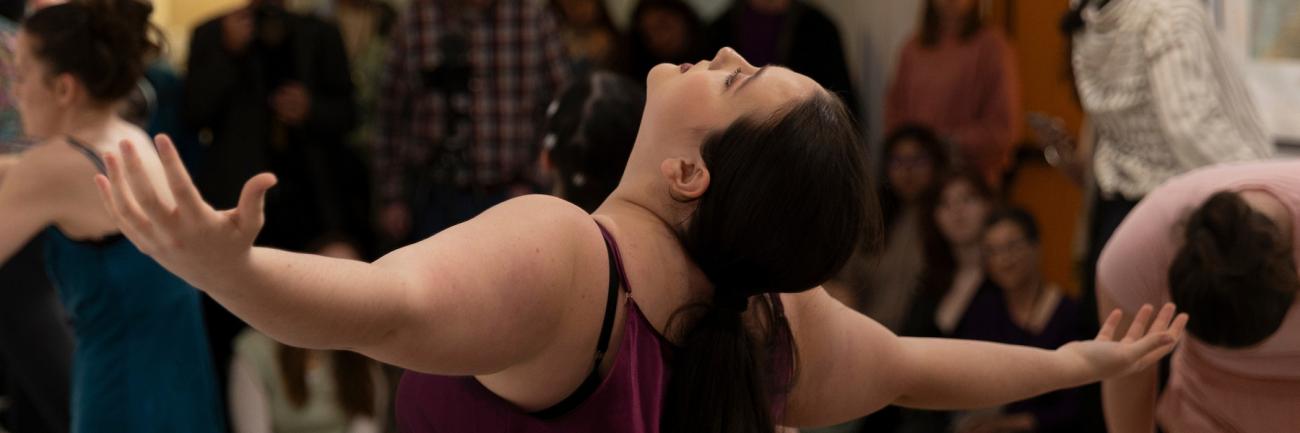 An Ohio University student performs in Mediums in Motion