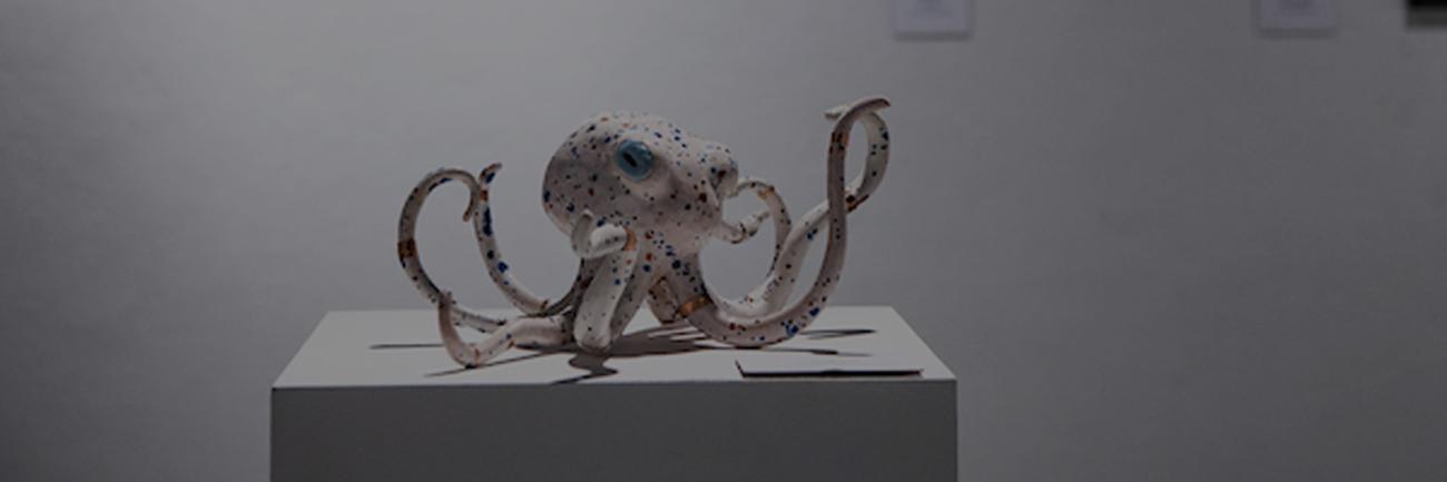 A sculpted octopus is part of an art exhibit