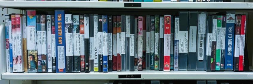 DVD shelves at Alden Library