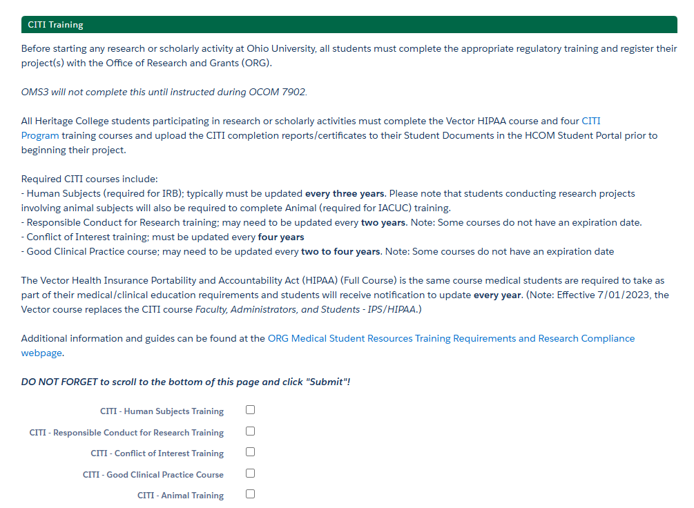 screenshot of citi training upload page