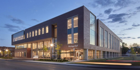 Heritage Hall exterior at dusk