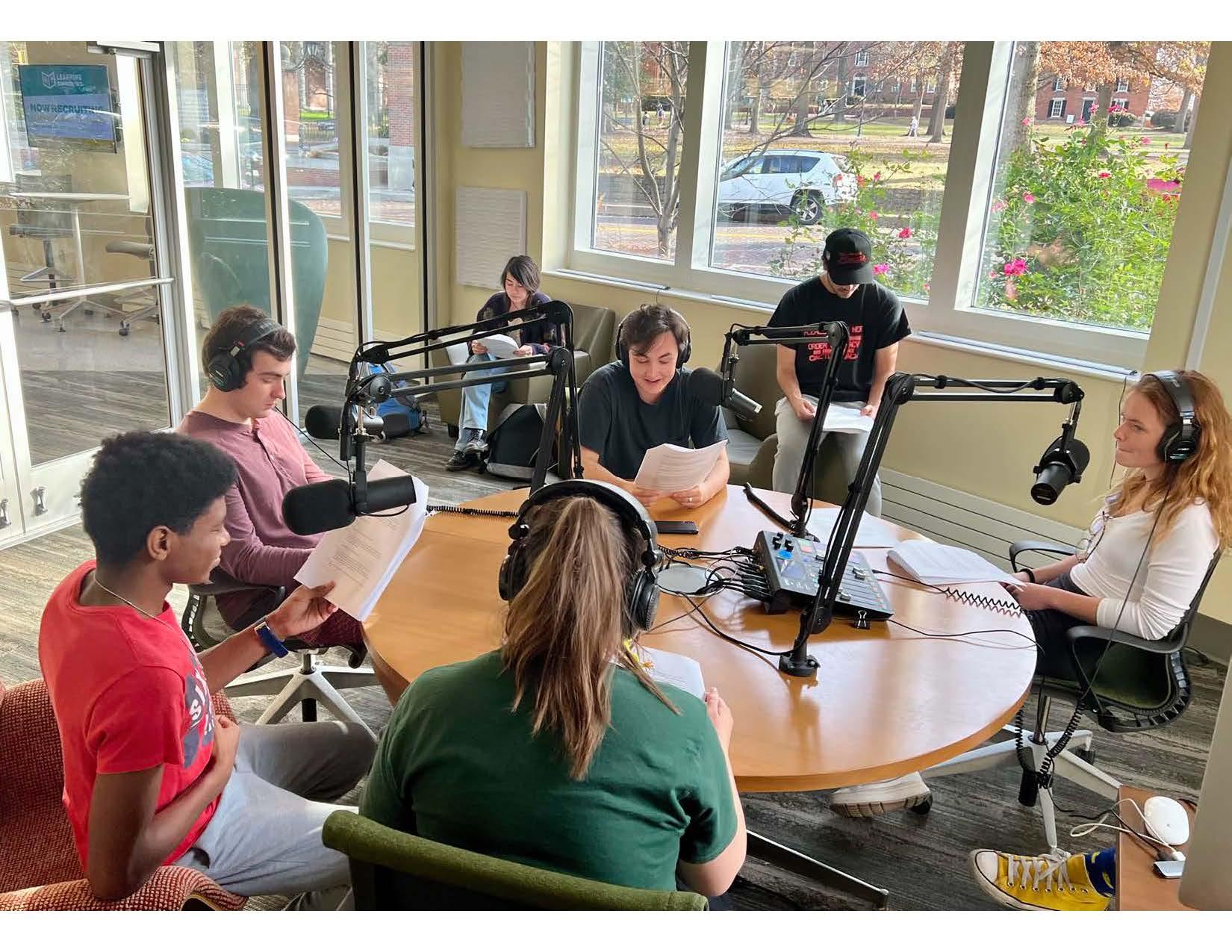 Journalism students use the Scripps Podcast Studio during class.