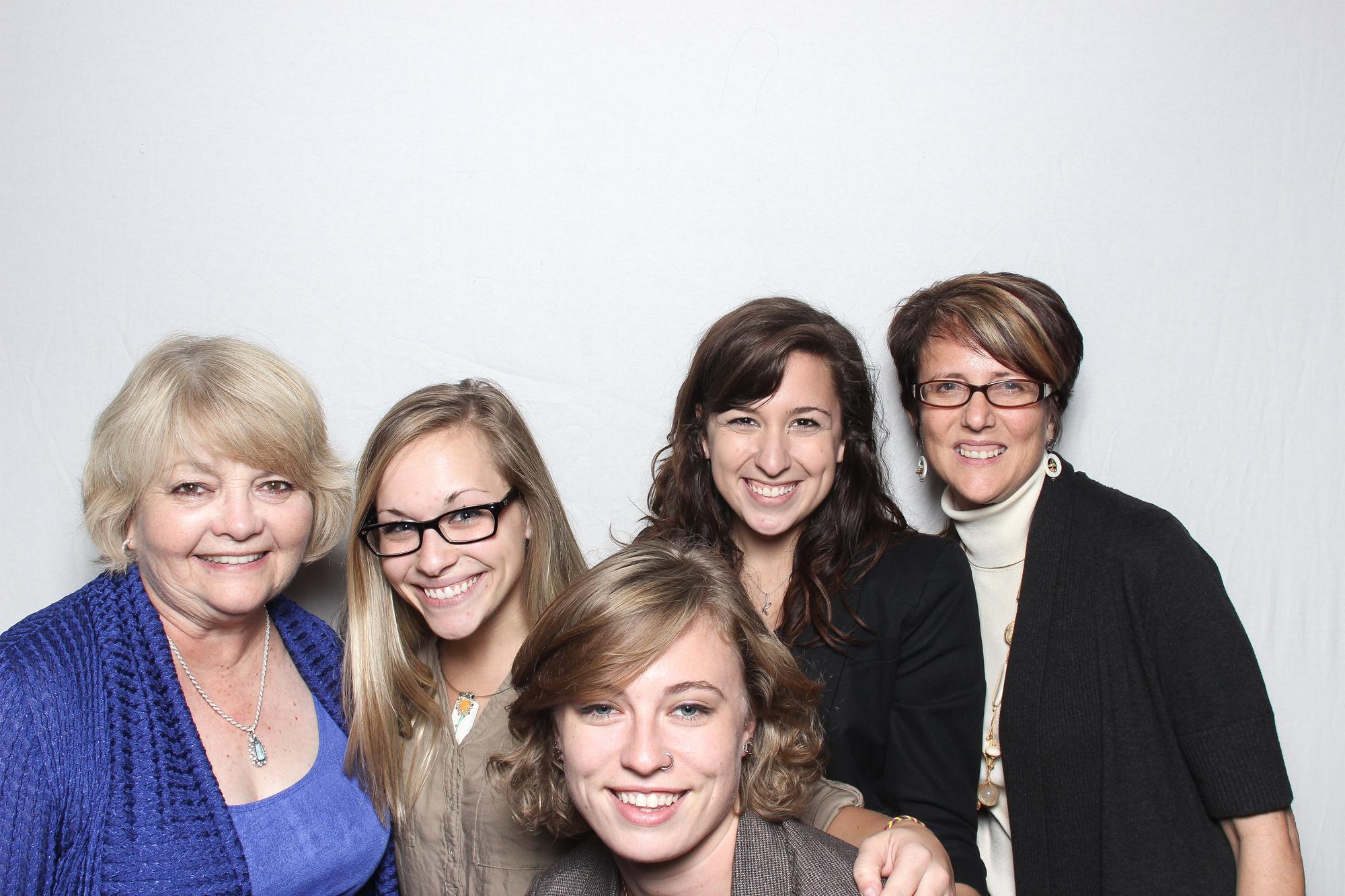 Benefactor Barbara Geralds (left) joins Bernadette Henry, Hannah Back, Kelsey Williams, and Dr. Lynn Harter on set during a filming session at the University of Texas MD Anderson Children’s Hospital in Houston, Texas.
