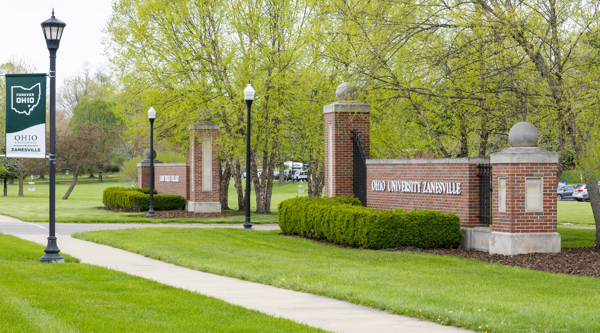 View of the entrance gates at Zanesville campus