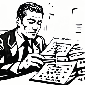 Retro image of a man reviewing documents