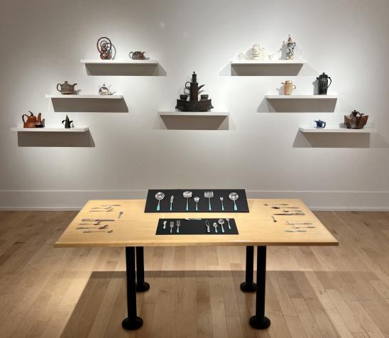 Art objects on the wall and table