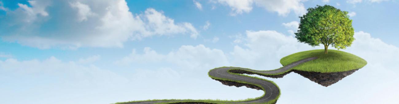 Green tree against sky and cloud background