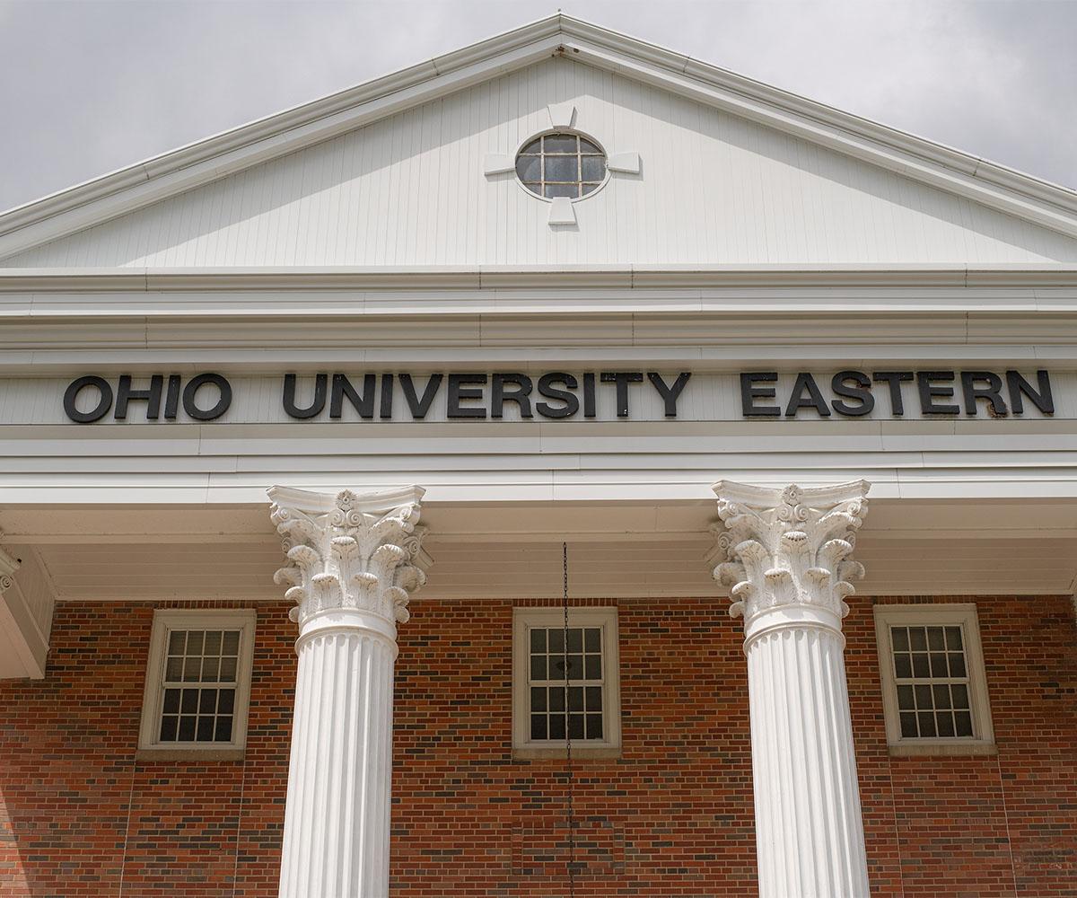 A view of a building with the words Ohio University Eastern.