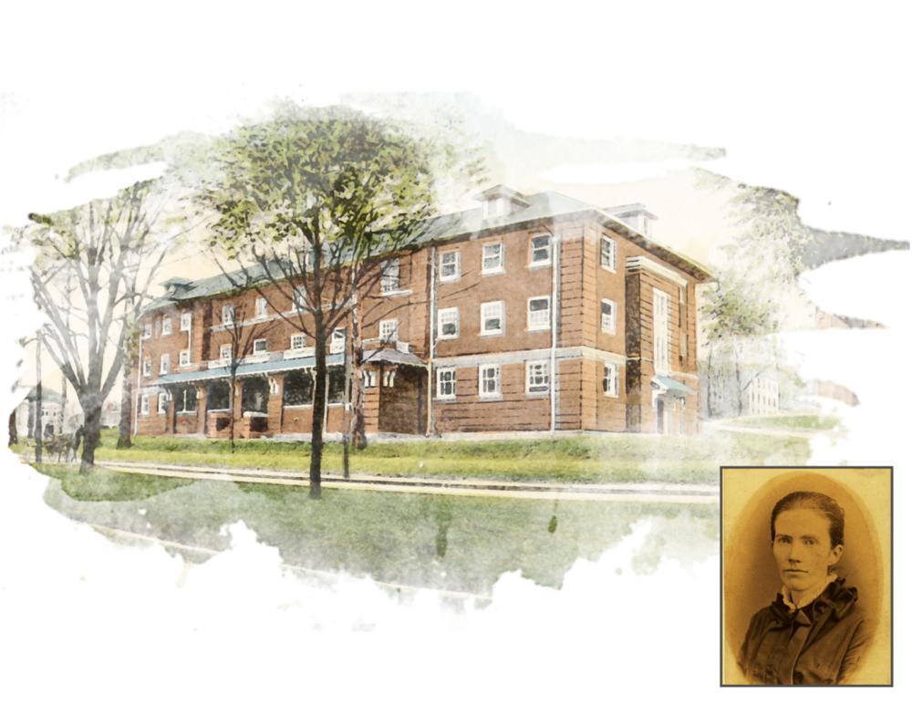 the former Boyd Hall with a portrait of Margaret Boyd in the corner