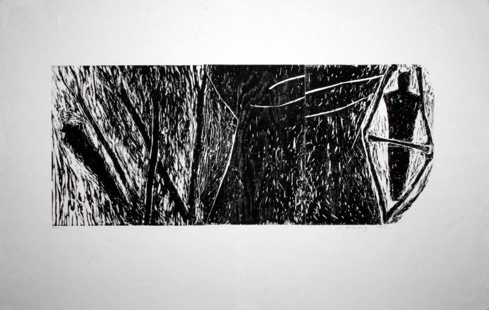 Doubles, 1980, Susan Rothenberg (American, b. 1945), woodcut, 25.5" x 40" (64.7cm x 101.6cm), published by Multiples/Marian Goodman, NYC,  KMA 81.035.i3