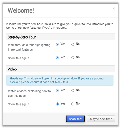 Screen shot of BobcatBUY Welcome tour screen pop-up 