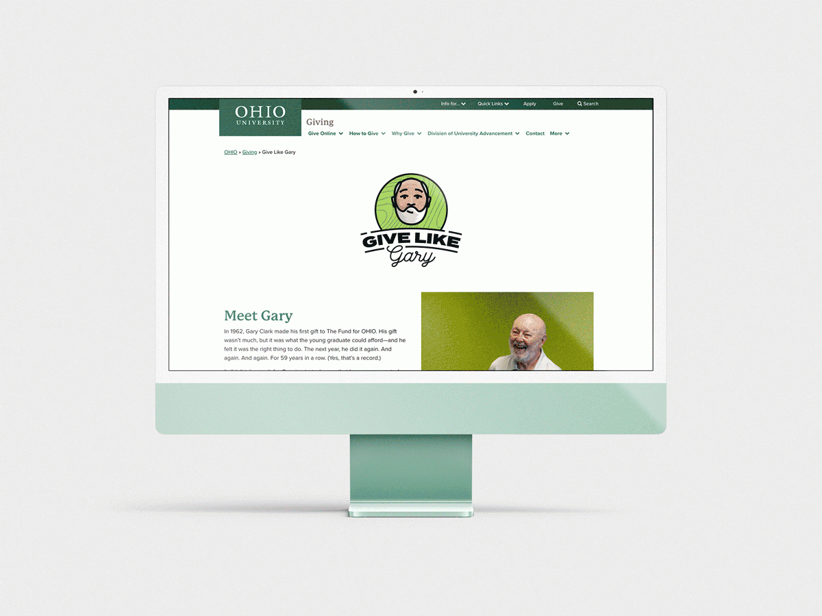 Webpage for Give Like Gary campaign