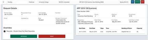 Image of Instructor approved class permission screen
