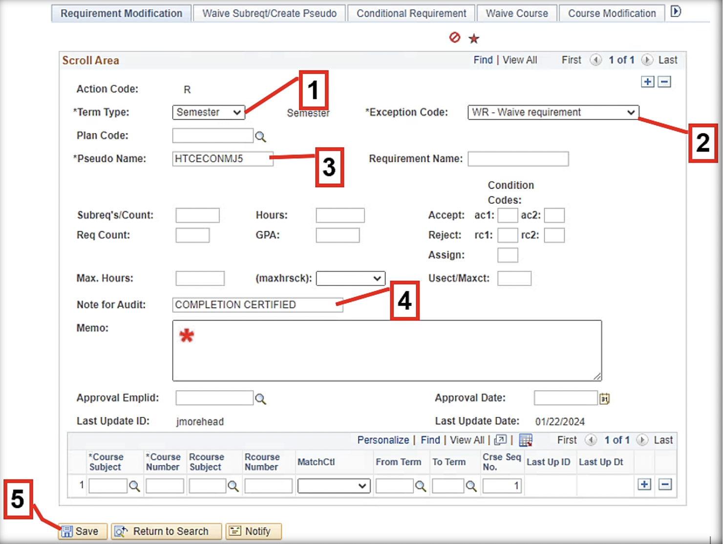 PS – DARS Exceptions > Requirement Modification: WR Instructions