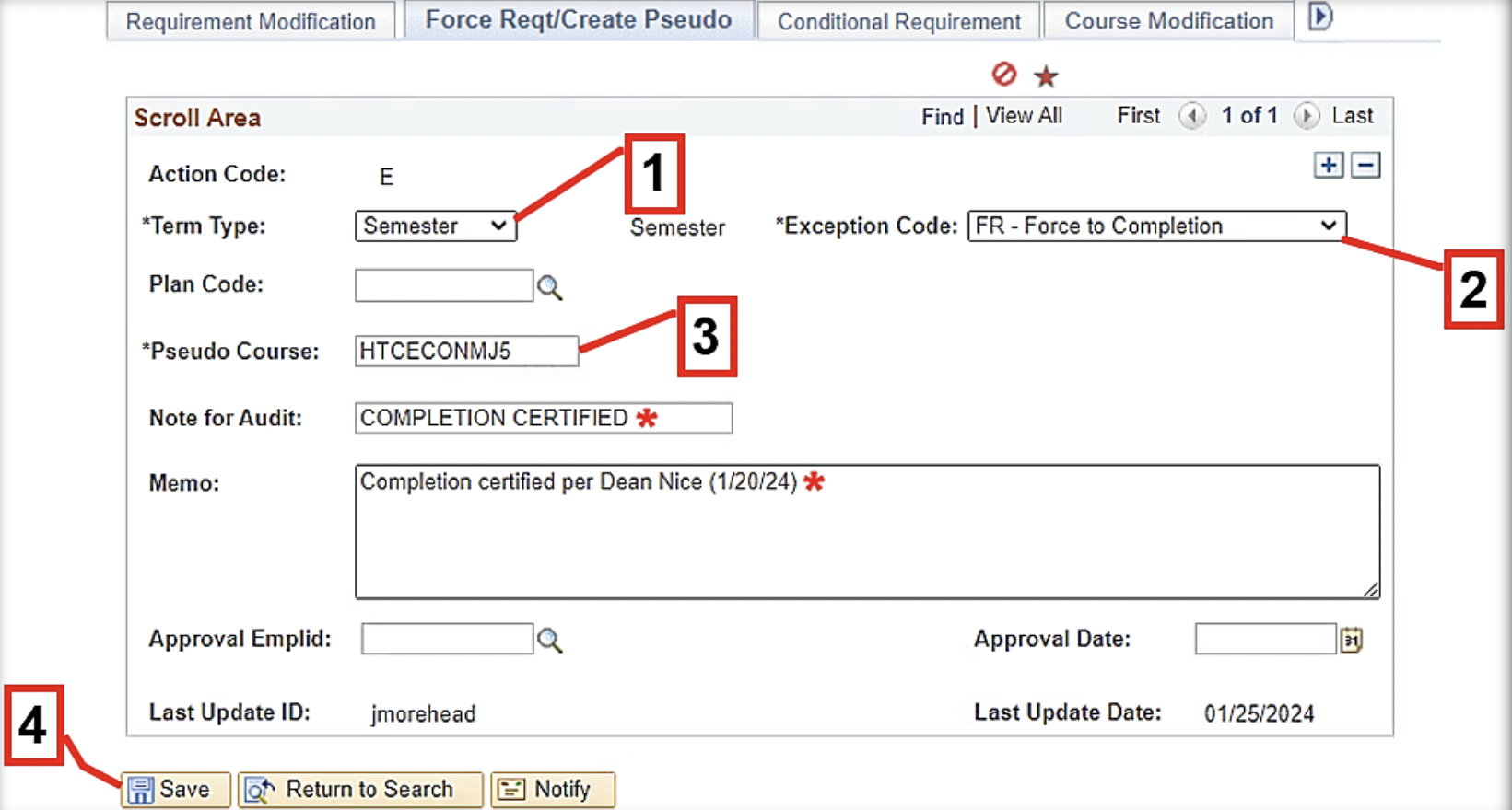 PS – DARS Exceptions > Force Reqt/Create Pseudo: FR Instructions