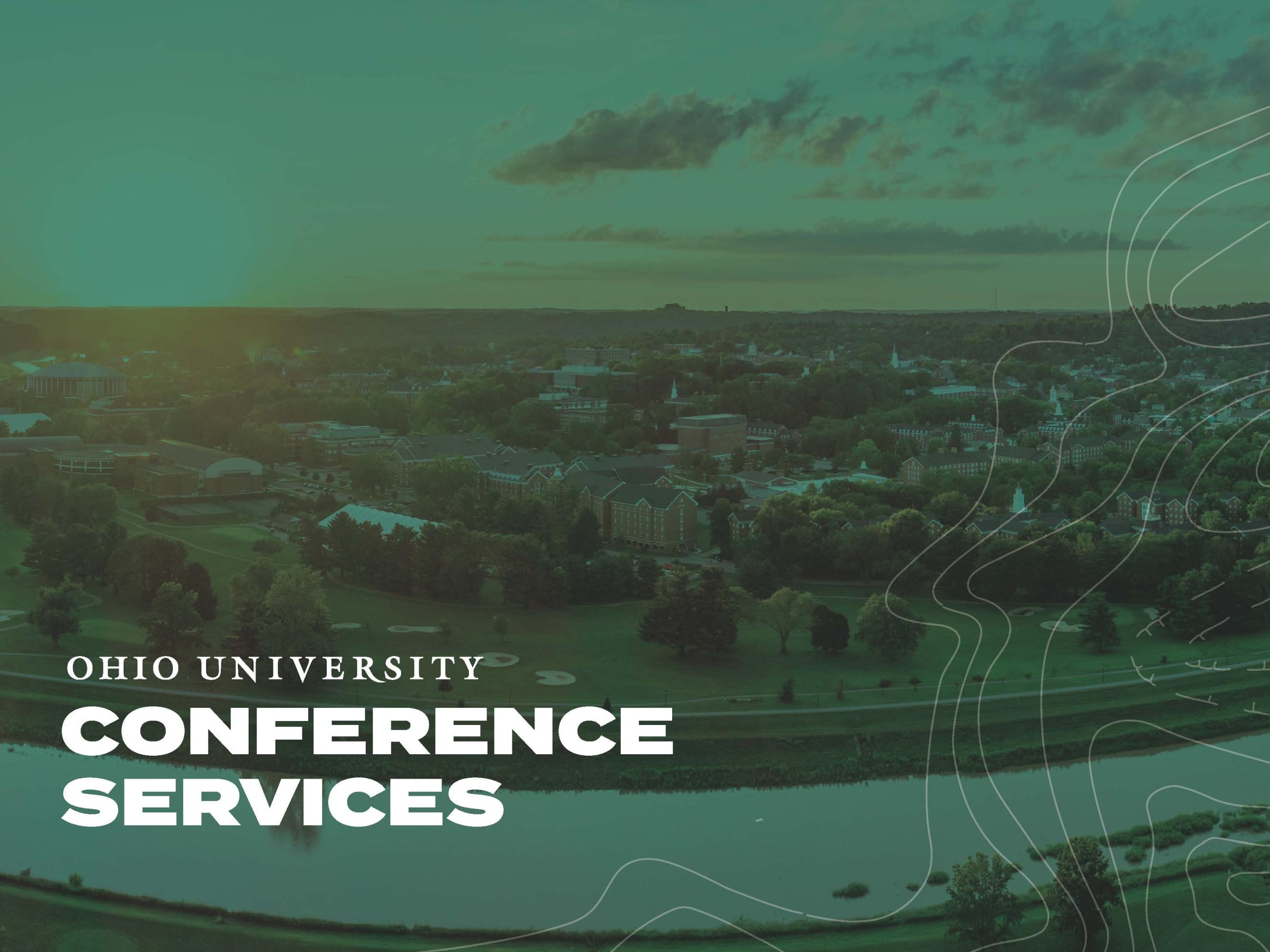aerial view of Athens campus with green overlay and Conference Services written on the image