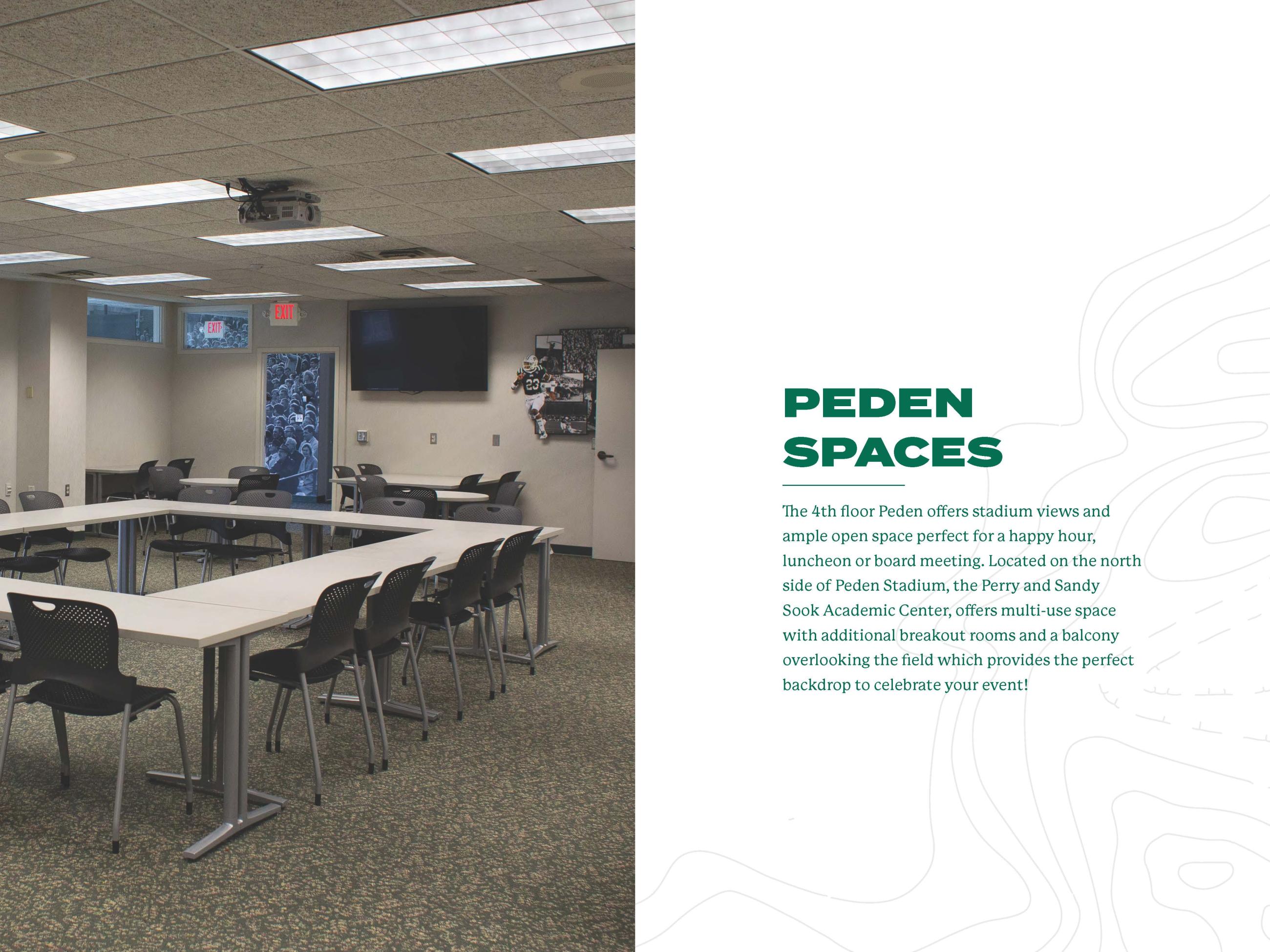 a classroom in Peden Stadium with text about the space to the right