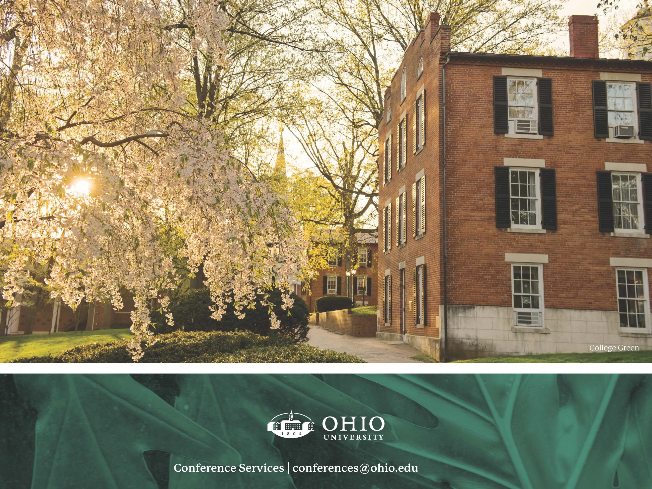 College Green buildings with trees in spring season bloom