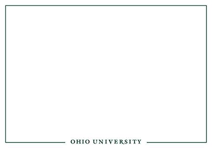 A white card with Ohio University written in dark green at the bottom of the card