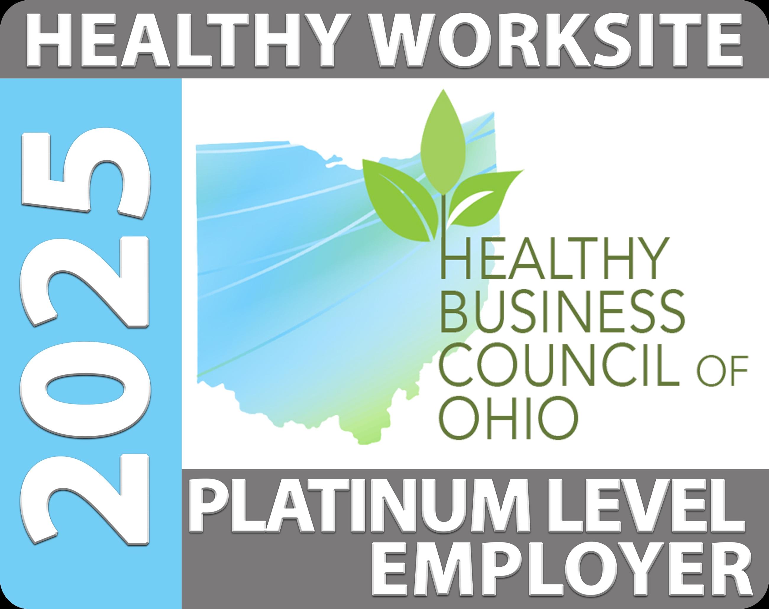 Icon from Healthy Business Council of Ohio stating we are a platinum level employer in 2025