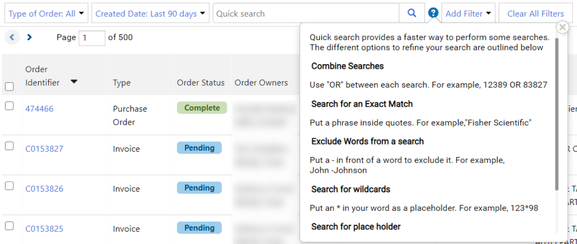 Quick Search Help
