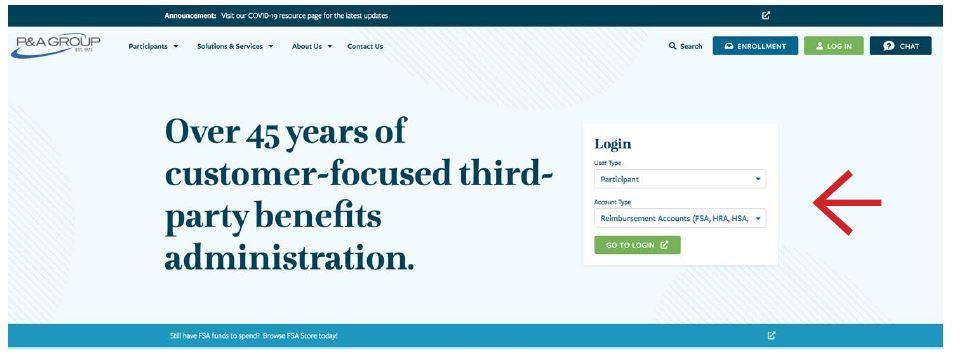 Screenshot of P&A Group login page