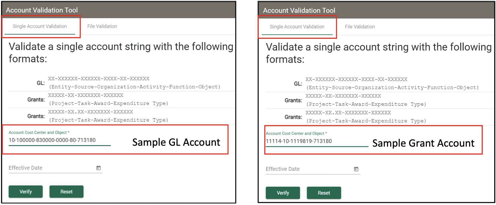 Single Account Validation
