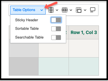 Screenshot for Open Table Options Dropdown Menu