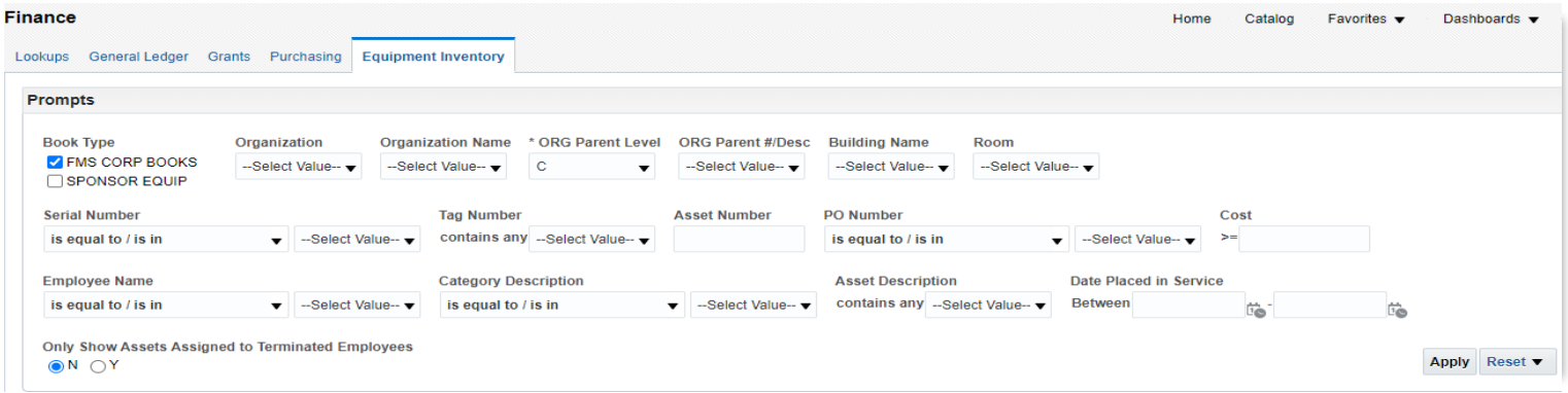 screenshot of equipment inventory dashboard